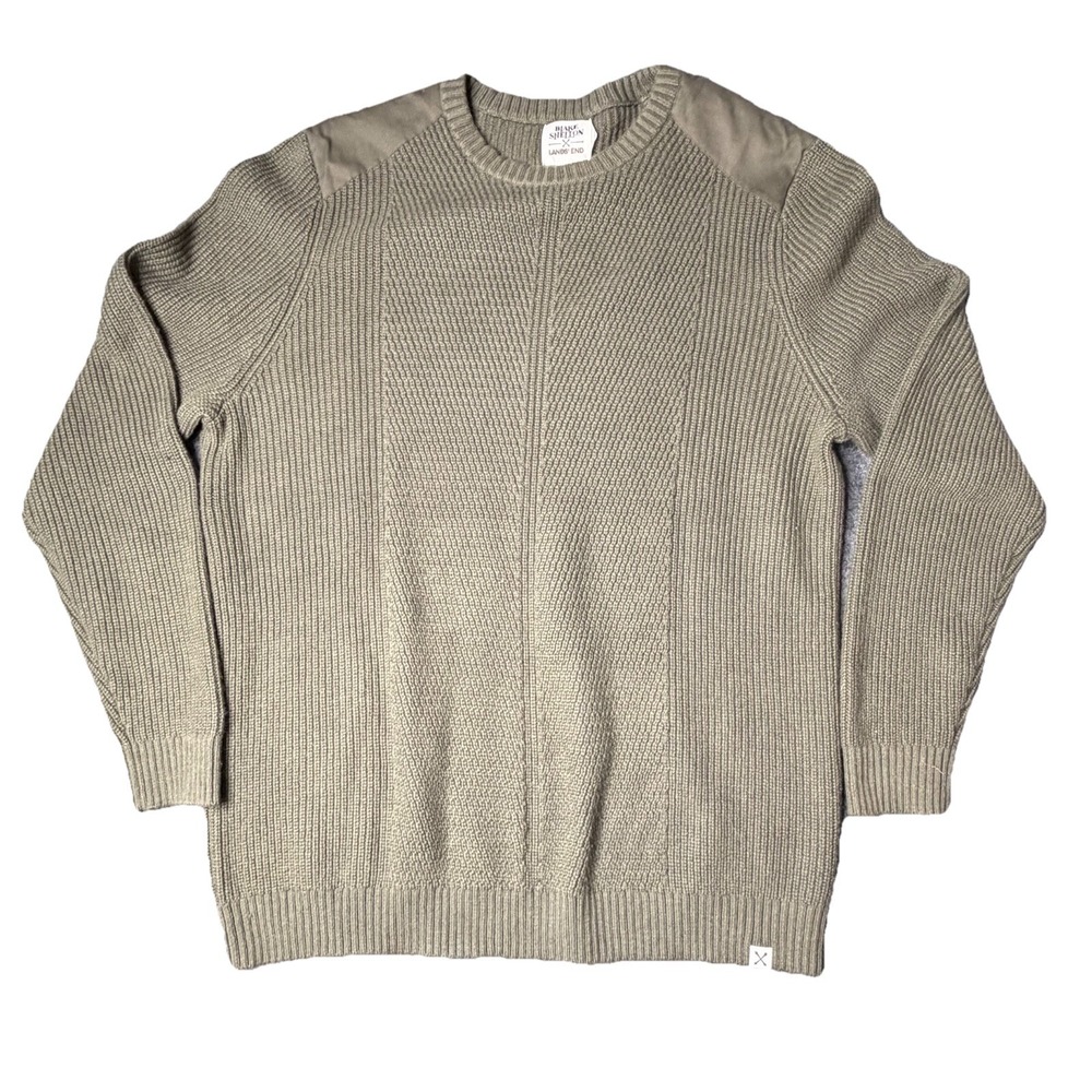 Blake Shelton Lands End Mens Sweater Olive Green Knit XXL/T 50-52 Shoulder Patch